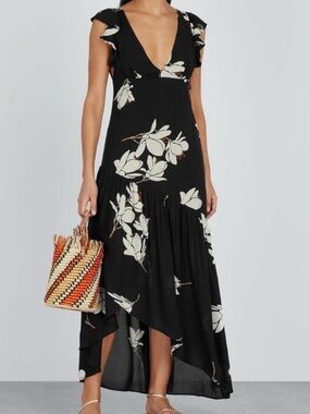 Free People Black Maxi Dress with Ivory Floral Print